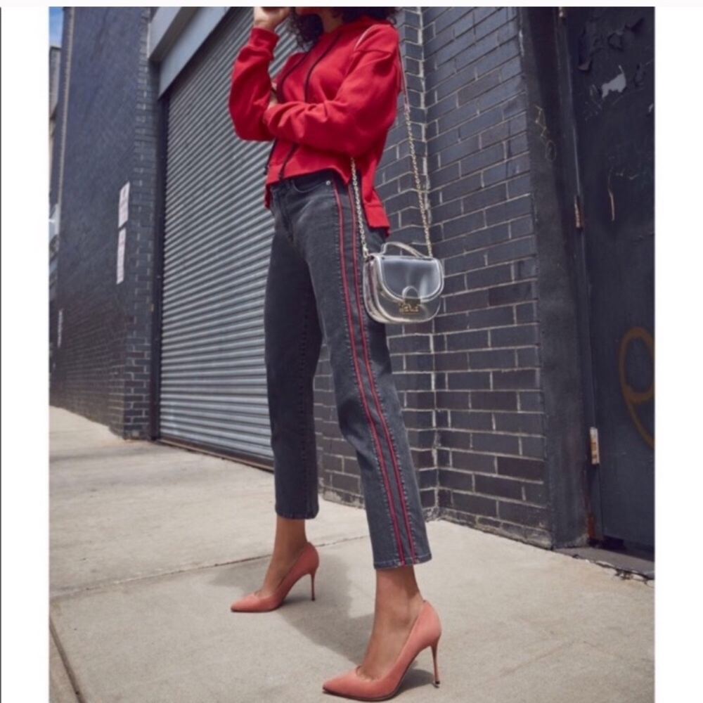 $235 Hudson Zoeey Crop Skinny Leg Jeans Red Stripe